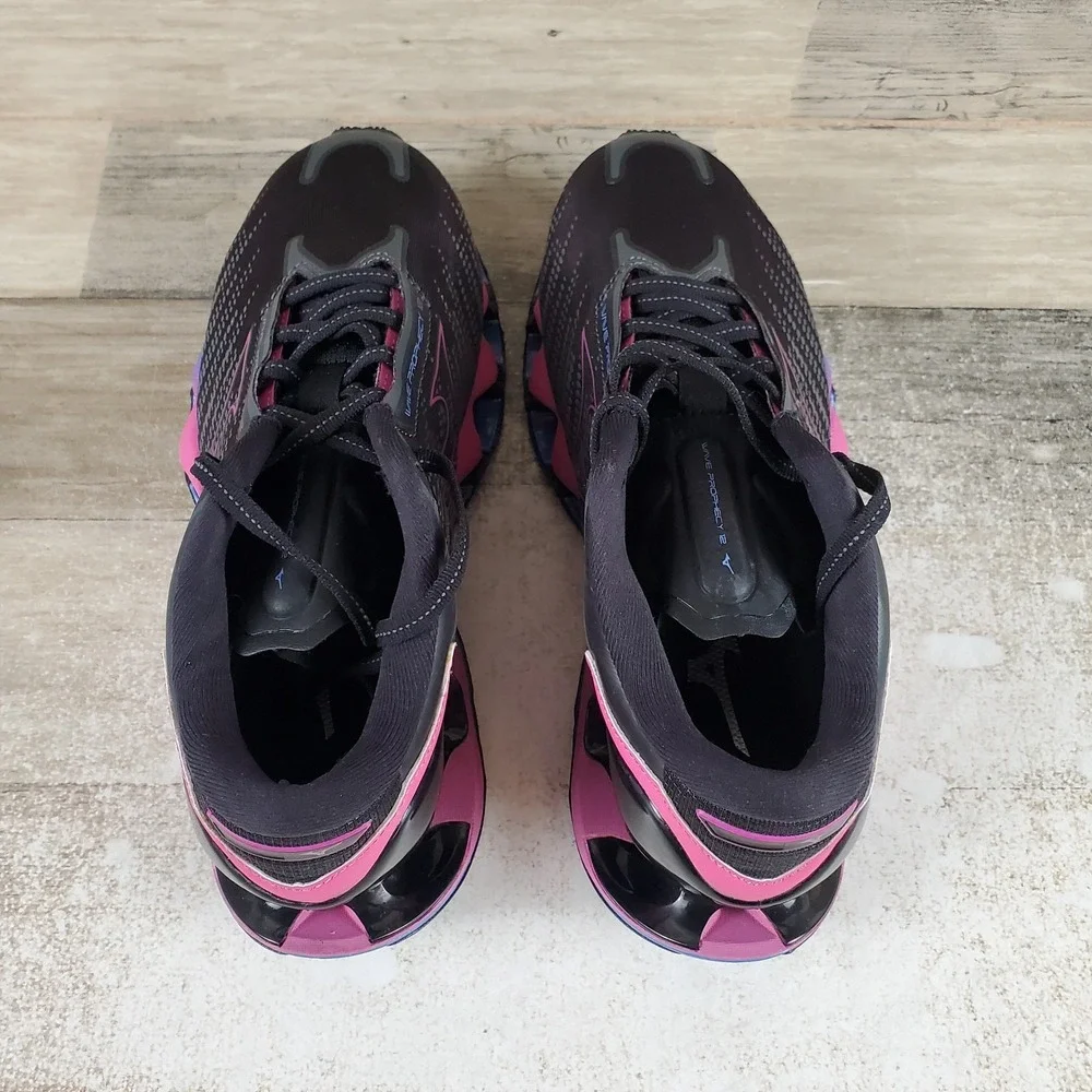 Mizuno Wave Prophecy 12 Womens Shoes Sz 7 Athletic Running Black Pink Sneakers